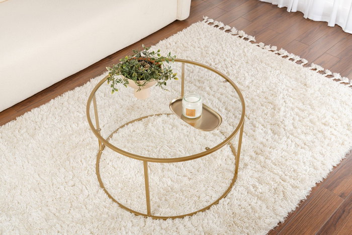 Hanah Home Mesa de Centro Dorada con Vidrio Templado